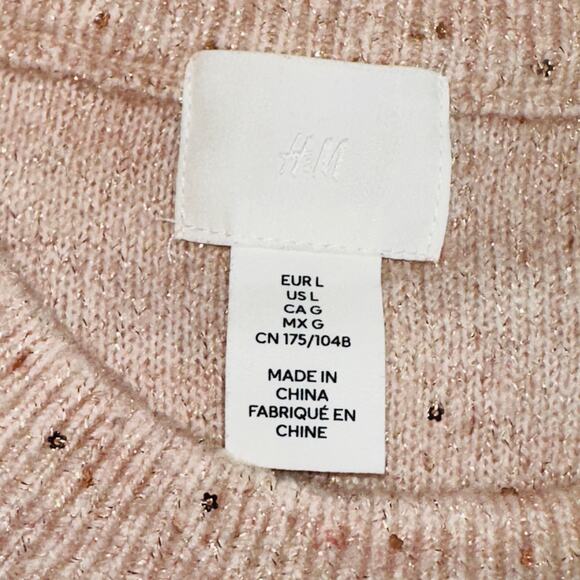 H & M Women's Knit Sweaters Size Large Pink and Gold Sequin Crewneck Pullover - Picture 12 of 13